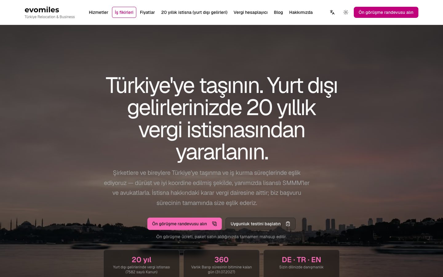 Evomiles site ekran görüntüsü